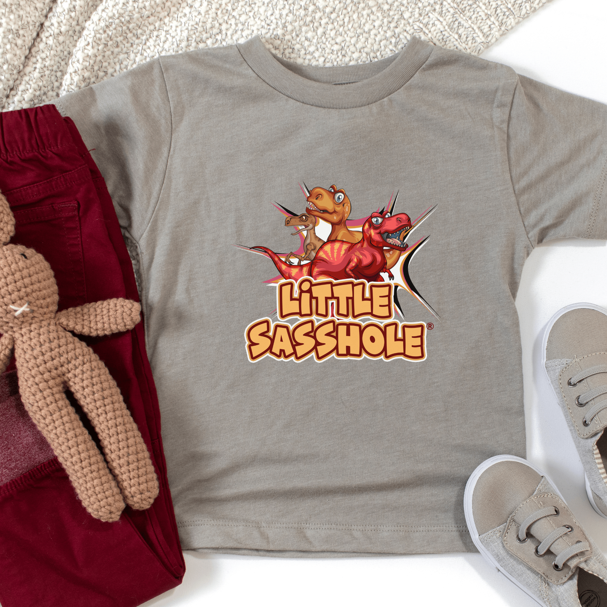 Tiny T - Rex, Big Sass: Little Sasshole™ Toddler Boy's Short Sleeve Tee - Funny Graphic Tee by Sasshole® Clothing