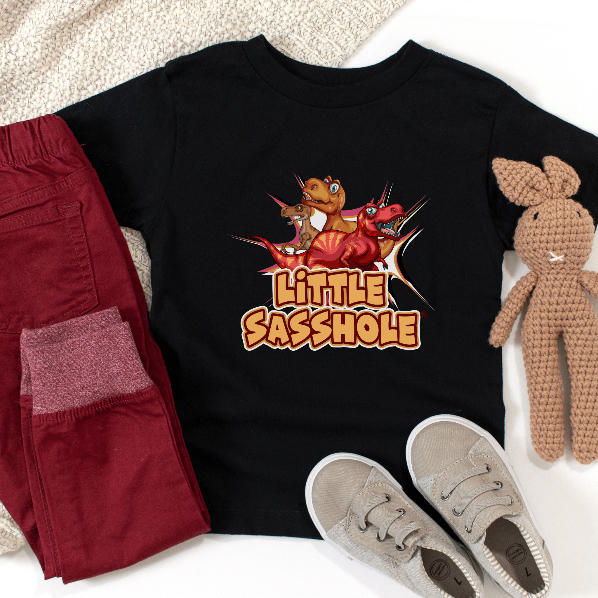 Tiny T - Rex, Big Sass: Little Sasshole™ Toddler Boy's Short Sleeve Tee - Funny Graphic Tee by Sasshole® Clothing