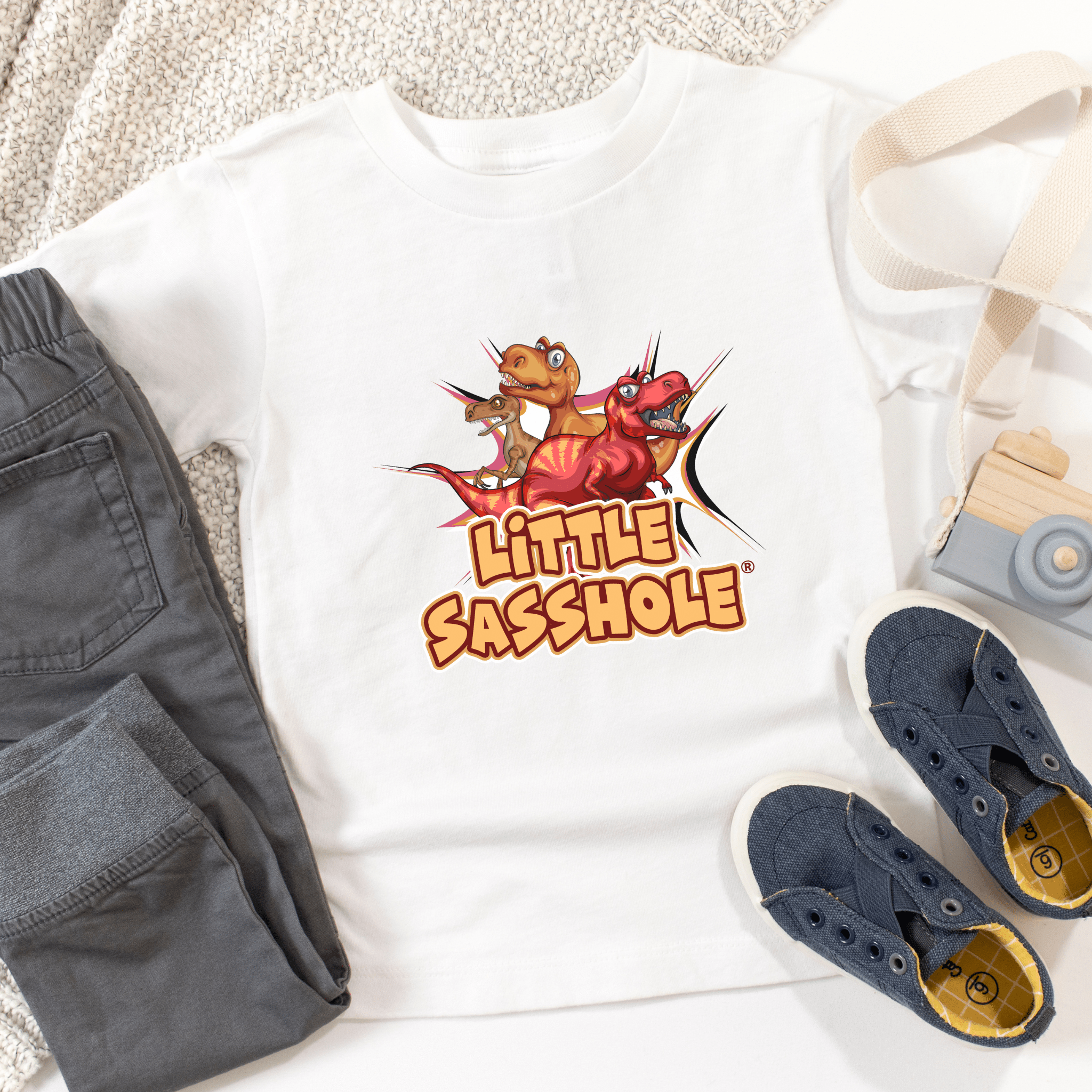 Tiny T - Rex, Big Sass: Little Sasshole™ Toddler Boy's Short Sleeve Tee - Funny Graphic Tee by Sasshole® Clothing