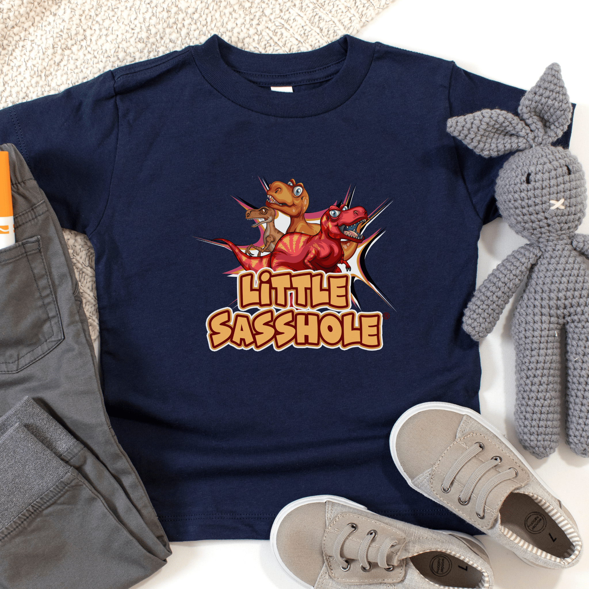 Tiny T - Rex, Big Sass: Little Sasshole™ Toddler Boy's Short Sleeve Tee - Funny Graphic Tee by Sasshole® Clothing